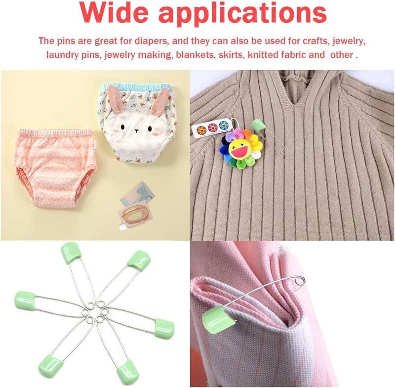 Hocansen 50 PCS Safety Pin 54mm/2.2in Baby Diaper Pins for Cloth Plastic Head Baby Pins for Diapers Stainless Steel Cloth Pins with Locking Closures Nappy Pin for Crafts（DT/Light Green） - Image 5